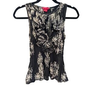 Sunny Leigh Petite Black White Floral Sleeveless Blouse S Ruffle Gothic Romantic